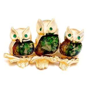  Pugster Green Owl Gold Brooch Pugster Jewelry