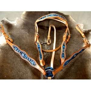   BRIDLE BREAST COLLAR WESTERN LEATHER HEADSTALL BLUE 