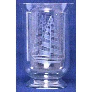  Individually Hand Etched Sail Boat Glass Candle Shade 8h 