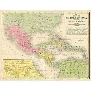   1849 Antique Map of Mexico, West Indies & Guatimala