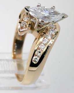 LOVELY 1.85CT MARQUISE & ROUND DIAMOND ENGAGEMENT RING 14K YELLOW GOLD 