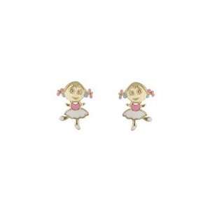   Yellow Gold Whtie Enamel Ballet Girl Earrings (12mm X 9mm) Jewelry