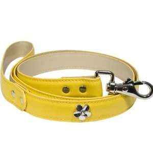   Dog Leash   Leather Leash with Flower Studs   Yellow   Four Feet Long