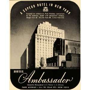 1938 Ad Hotel Ambassador Park Avenue Thorne Atkinson   Original Print 