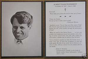 Bobby Robert F. Kennedy Funeral Mass Prayer Card RFK  