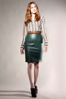   WAISTED LEATHER PENCIL SKIRT Vtg 80s Green Dyed Bandage Dress Tight