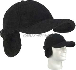Black Polar Fleece Adjustable Low Profile Cap Cold Weather Hat w/Ear 