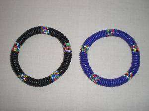 SET OF TWO MULTI COLORED BEADED BANGLES FROM KENYA  