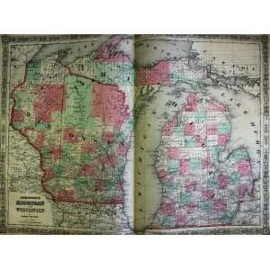  Johnson Map of Michigan and Wisconsin (1863) Office 
