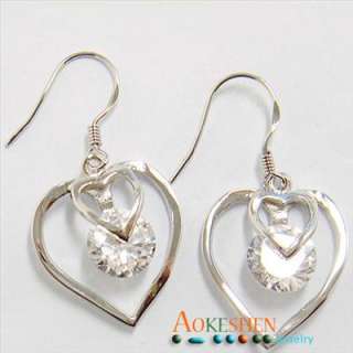 2pcs 925 Sterling Silver earrings charm jewelry beads Double HEART 