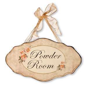 SHABBY CHIC POWDER ROOM PLAQUE WITH ROSE FLOWER  