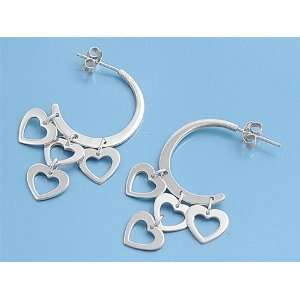  Sterling Silver Earrings   Hearts   Rhodium Plated   40 mm 