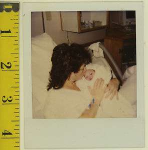 Vintage 80s PHOTO Polaroid WOMAN Mother w/ BABY Newborn  