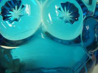 Moon and Star Vintage Glass Blue Footed Bowl  