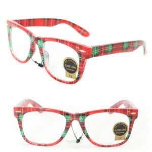   Wayfarer Fashion Sunglasses 1888 Red Checker Plastic Frame Clear Lens