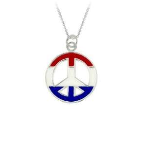  Sterling Silver Red, White and Blue Enamel Peace Sign 
