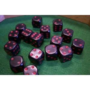  Standard Six Sided Black Dice with Red Pips Toys & Games