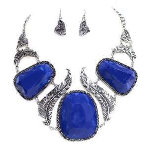   Blue Marble Gemstones; Lobster Clasp Closure; Matching Earrings