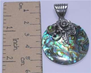 Abalone Paua Shell Peridot Sterling Silver 925 Pendant UA740  