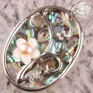 Abalone Shell Pearl Bead Oval Pendant 45x30mm  