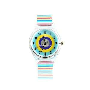  Blue Watch Dial Rainbow Plastic Cement Watchband Girls 