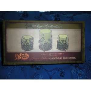 Set of 3 Green Glass Candle Holders (Fruit of the Spirit) from Cracker 