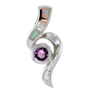 Sterling Silver Slide / Pendant, Inlaid w/ Lab Opal with Amethyst and 