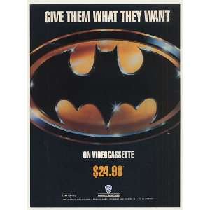  1989 Batman Logo Movie Warner Home Video Print Ad (Movie 