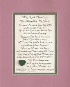 DAUGHTER IN LAW daughters verses poems plaques sayings  
