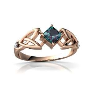 14k Rose Gold Square Created Alexandrite Celtic Knot Ring 