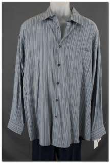 Alfani Blue Striped Button Up Mens Dress Shirt szL New Modal 