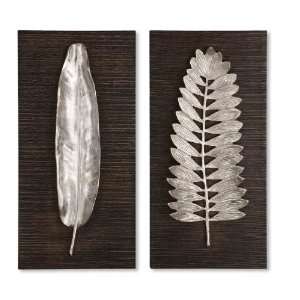   Inch Silver Leaves Set/2 Wall Mounted Mirror Brushed Aluminum Leaves