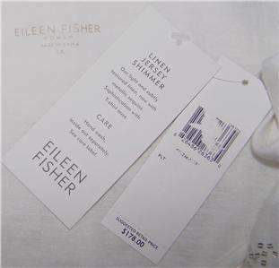 1X Eileen Fisher Linen Jersey Shimmer Pleat Front Embellished White 