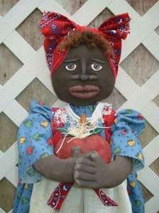 Primitive PATTERN BLACK Mammy Doll WATER COOLER COVER WITH APPLE 