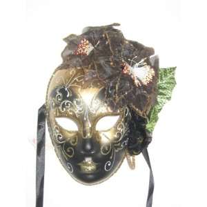   Black Gold Volto Fiori Flavia Venetian Masquerade Mask