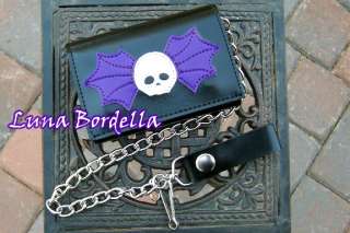 ADDICTED~Skull Bat Wallet/Chain~Black/Purple~Goth/Punk  