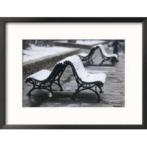  Isere Grenoble, Place Victor Hugo, Snow on Benches Framed 