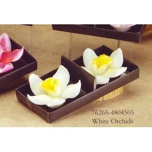  Large White Orchid Floating Candles, 2 Piece Set