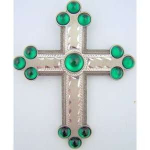   Emerald Glass Bishop Pectoral Cross On Fine Gilded 30 Chain Jewelry