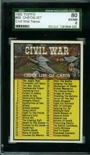 1962 Topps #88 Checklist Civil War News SGC 80 EX/NM 6 Nice   