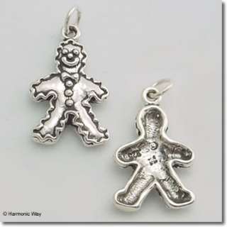 Sterling Silver GINGERBREAD MAN COOKIE Christmas Charm  