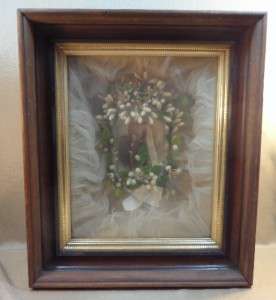 Antique Picture Frame w/ Original Victorian Wedding Veil & Edel Weiss 