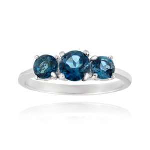  Sterling Silver 1.2ct London Blue Topaz Three Stone Ring Jewelry