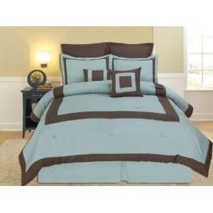  Hotel Block Blue/Brown 8 Piece Comforter Bed In A Bag Set 