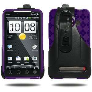 New Amzer Luxe Argyle Case + Swivel Holster Combo   Purple For HTC EVO 