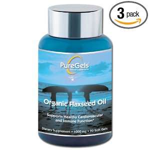  PureGels Organic Flaxseed Oil, 1000 mg, 90 Soft Gels (Pack 