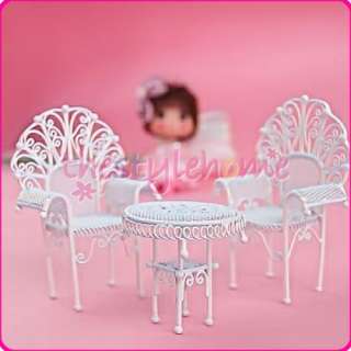 DOLLHOUSE MINIATURE FURNITURE WHITE WIRE TABLE & CHAIR  