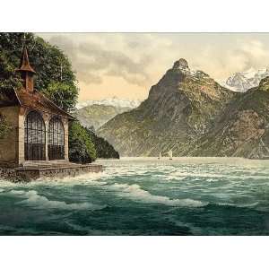 Vintage Travel Poster   Tells Chapel Lake Lucerne Switzerland 24 X 18 