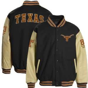 Texas Longhorns Black Tan Varsity Wool & Leather Letterman 