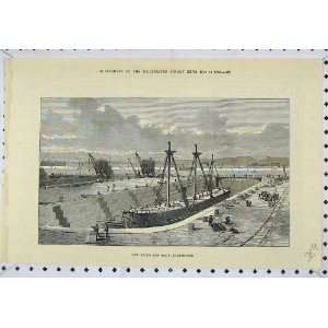  1876 View New Docks Basin Portsmouth Ship Old Print